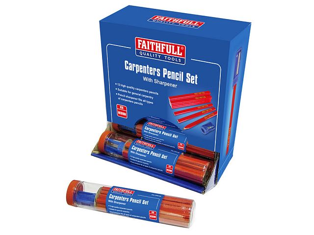 Faithfull Carpenters Pencils Red (12 x Tubes of 12 + Sharpener)