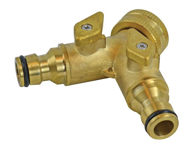 Brass Two Way Hose Shut Off Valve 3/4in to 2 x 1/2in