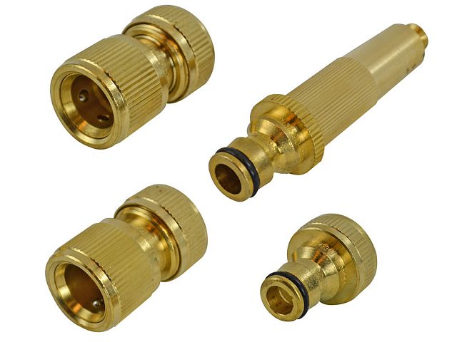 4 Piece Brass Garden Water Hose Fitting Set 12mm 1/2" Connector Adaptor Nozzle 
