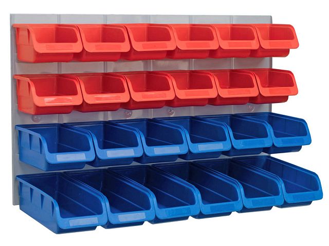 Faithfull 24 Plastic Wall Bins with Metal Panel