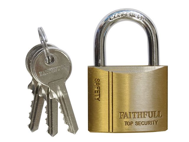 Faithfull BC7525 Brass Padlock 25mm 3 Keys 
