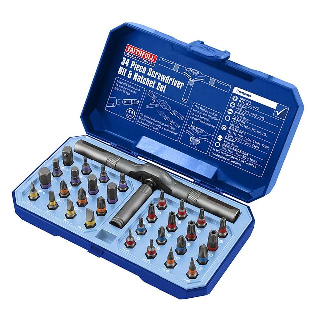 Faithfull Screwdriver Bit & Ratchet Set - 34 Piece