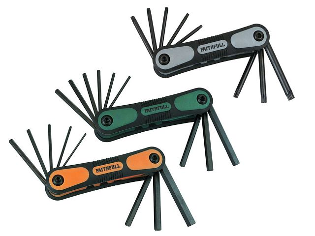 Faithfull 3 Folding Hex Key Sets - A/F, Metric and Star