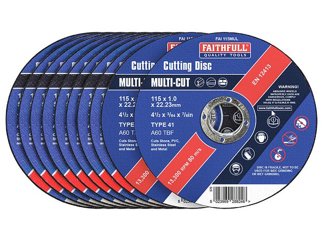 Faithfull Multi-Cut Cutting Discs 115mm x 1.0 x 22.23 - Tin of 10