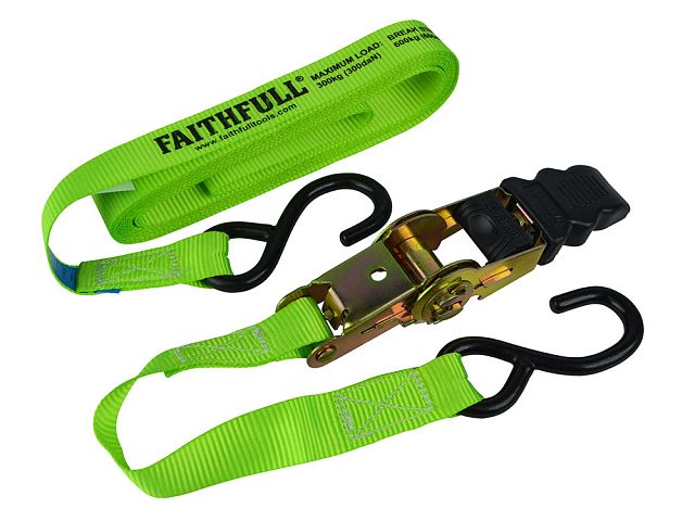 Faithfull Ratchet Tie Down 5M x 25mm BS600kg - Set of 4
