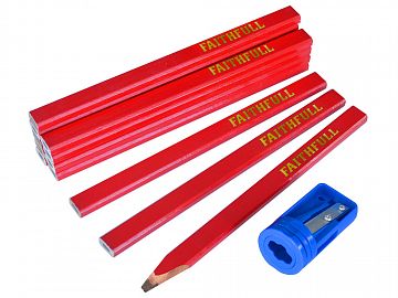 Carpenters Pencils Red (12) and Sharpener Tube