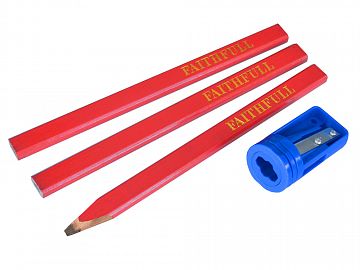 Carpenters Pencils Red (3) and Sharpener