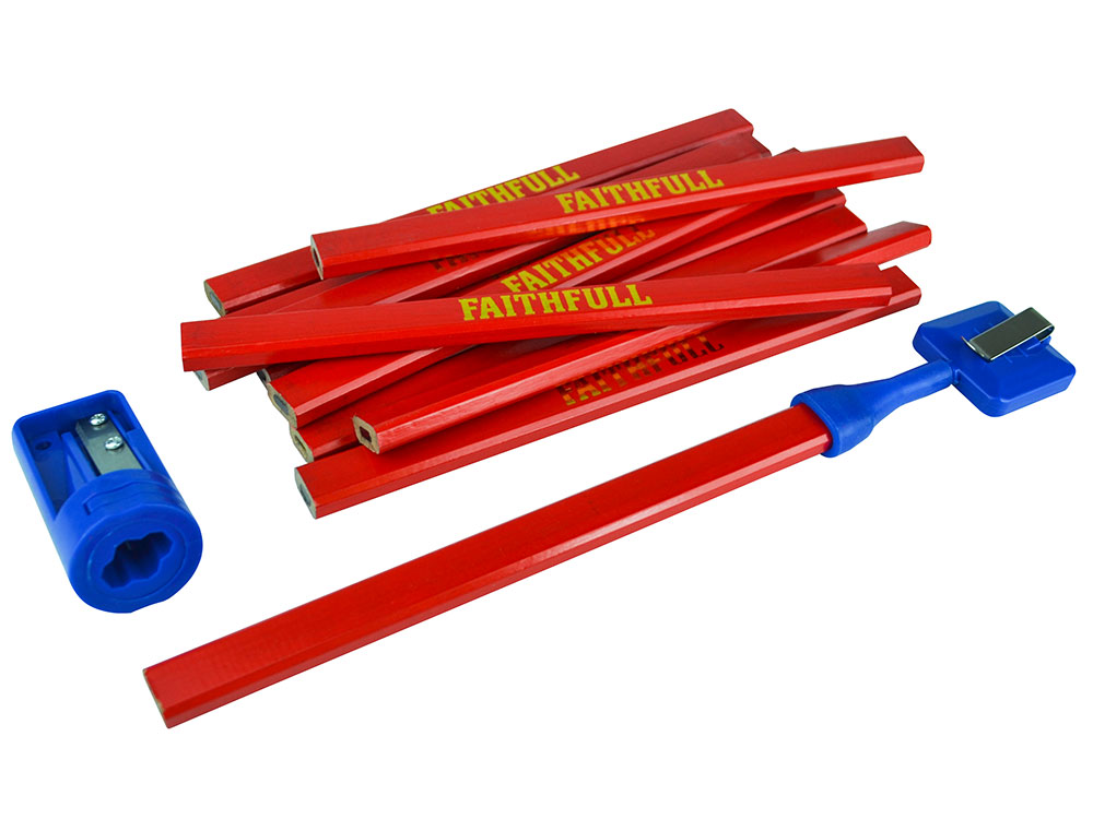 Medium Pack 12 Faithfull Carpenter's Pencil Kit Red 