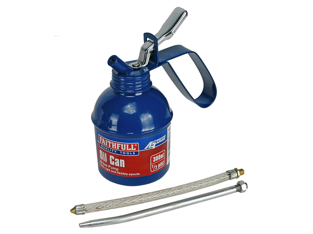 PCL Metal Pump Oil Can 300ml With Fixed & Flexible Nozzle Spout Thumb Trigger 
