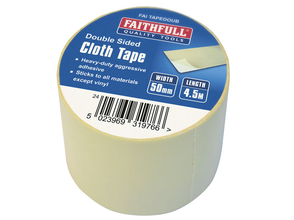 White Heavy Duty Double Sided Cloth Tape - 50M Roll - Directa UK
