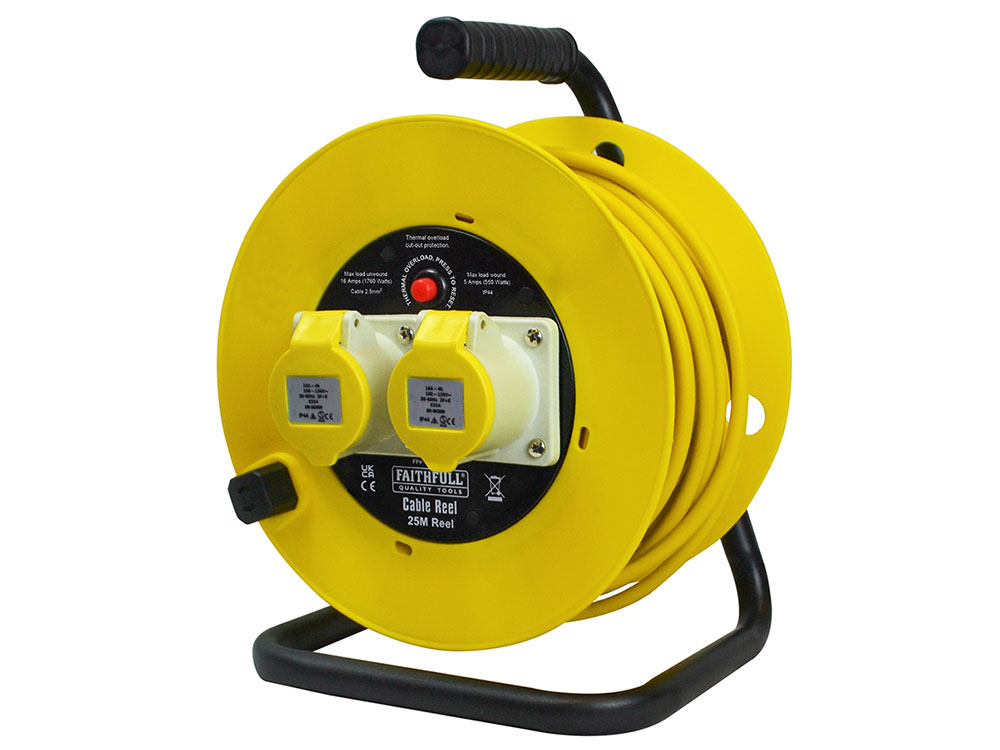 Cable Reel 110V 25M 16A (2.5mm Cable) | FaithfullTools.com